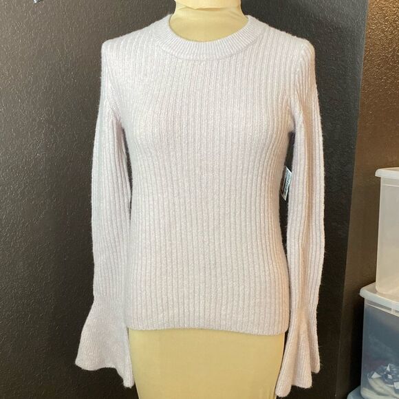 MADEWELL baby pink Wool Blend Ruffle Bell Long Sleeve Super Soft Sweater size XS - Picture 1 of 6